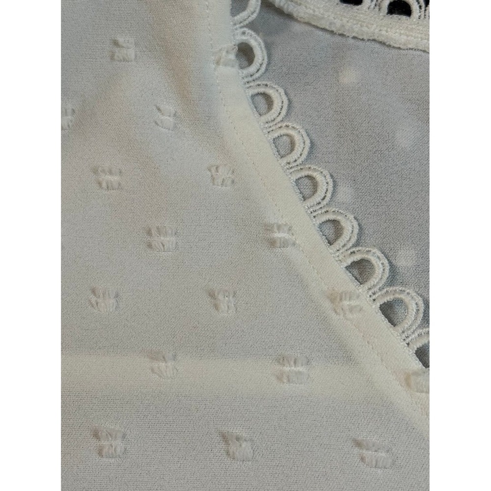 Flower & Feather White Swiss Dot Lace Trim V-Neck Button Back Blouse XL TB8515Y - Picture 5 of 9